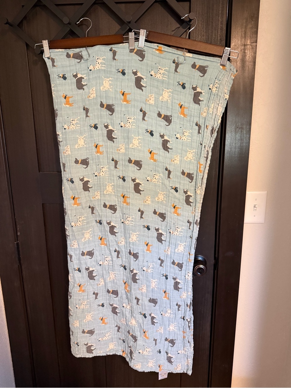 Stephen Joseph Baby Muslin Swaddle Blanket with Dog Print - Light Blue